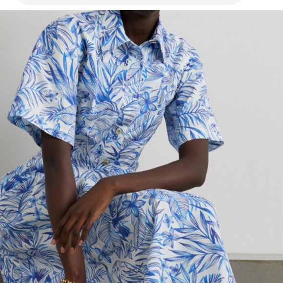 Rosetta Getty Blue and White Midi Sundress with Notched Collar - Picture 13 of 13